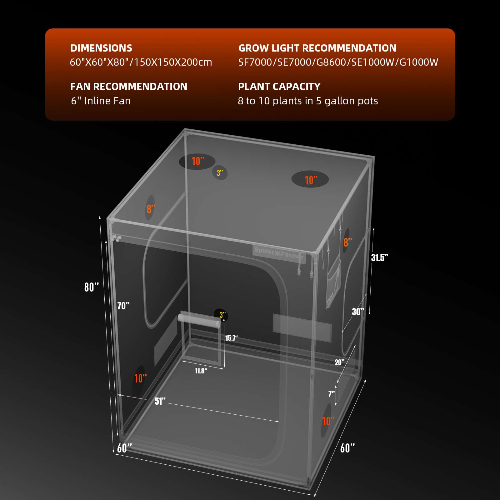150×150×200 cm G8600 800W ( con controller smart) Grow Kit - Spider farmer - immagine 6