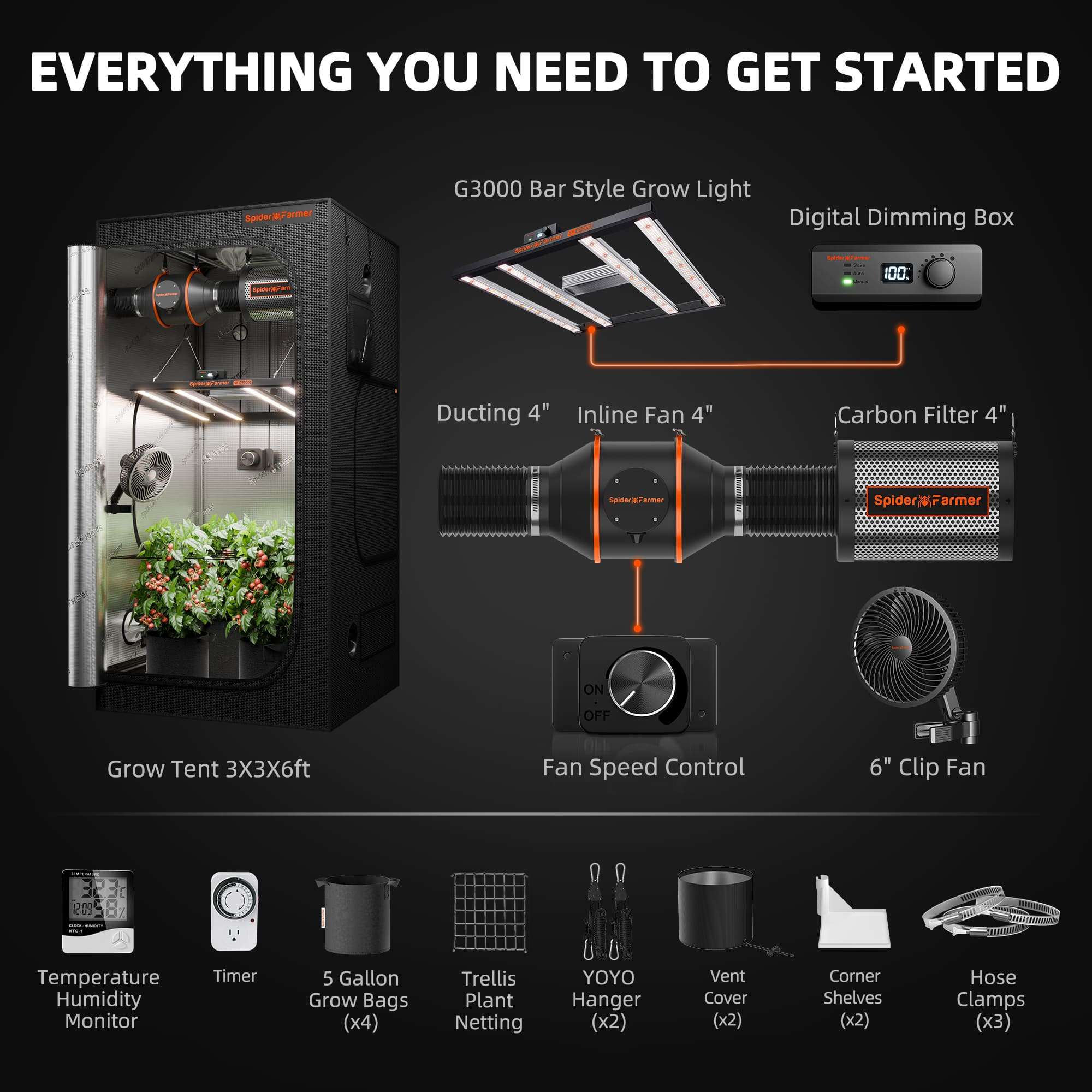 90x90x180cm G 3000 300w Grow Kit - Spider farmer