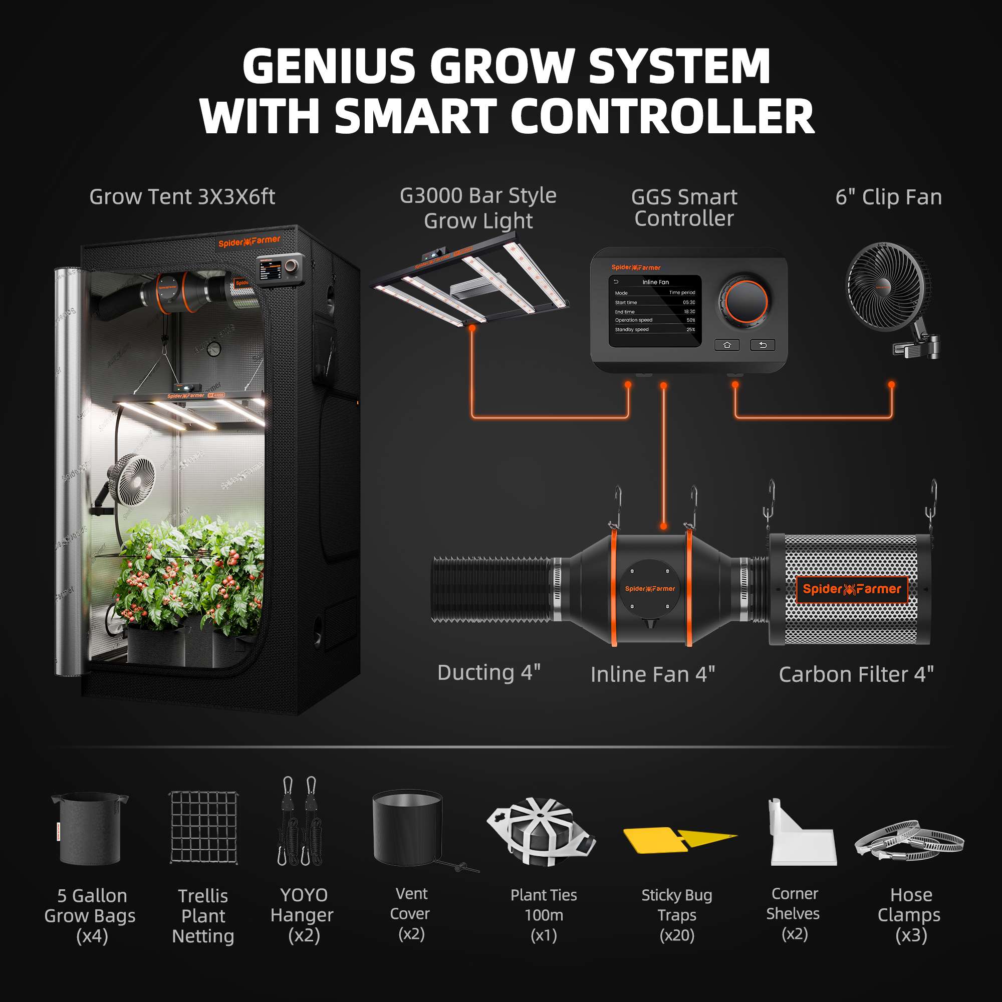 90x90x180cm G 3000 300W ( con controller smart) Grow Kit - Spider farmer