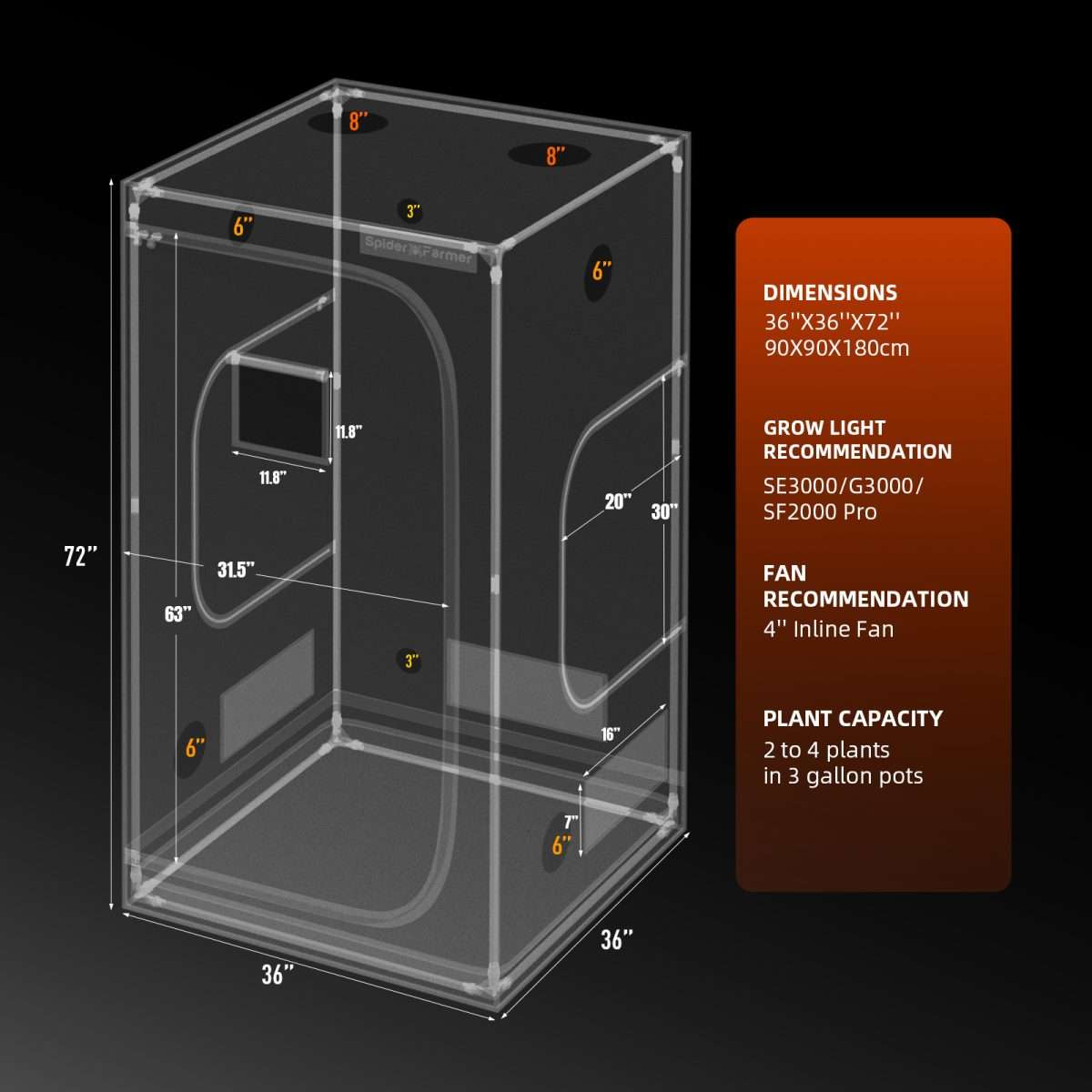 90x90x180cm G 3000 300w Grow Kit – Spider farmer - immagine 7