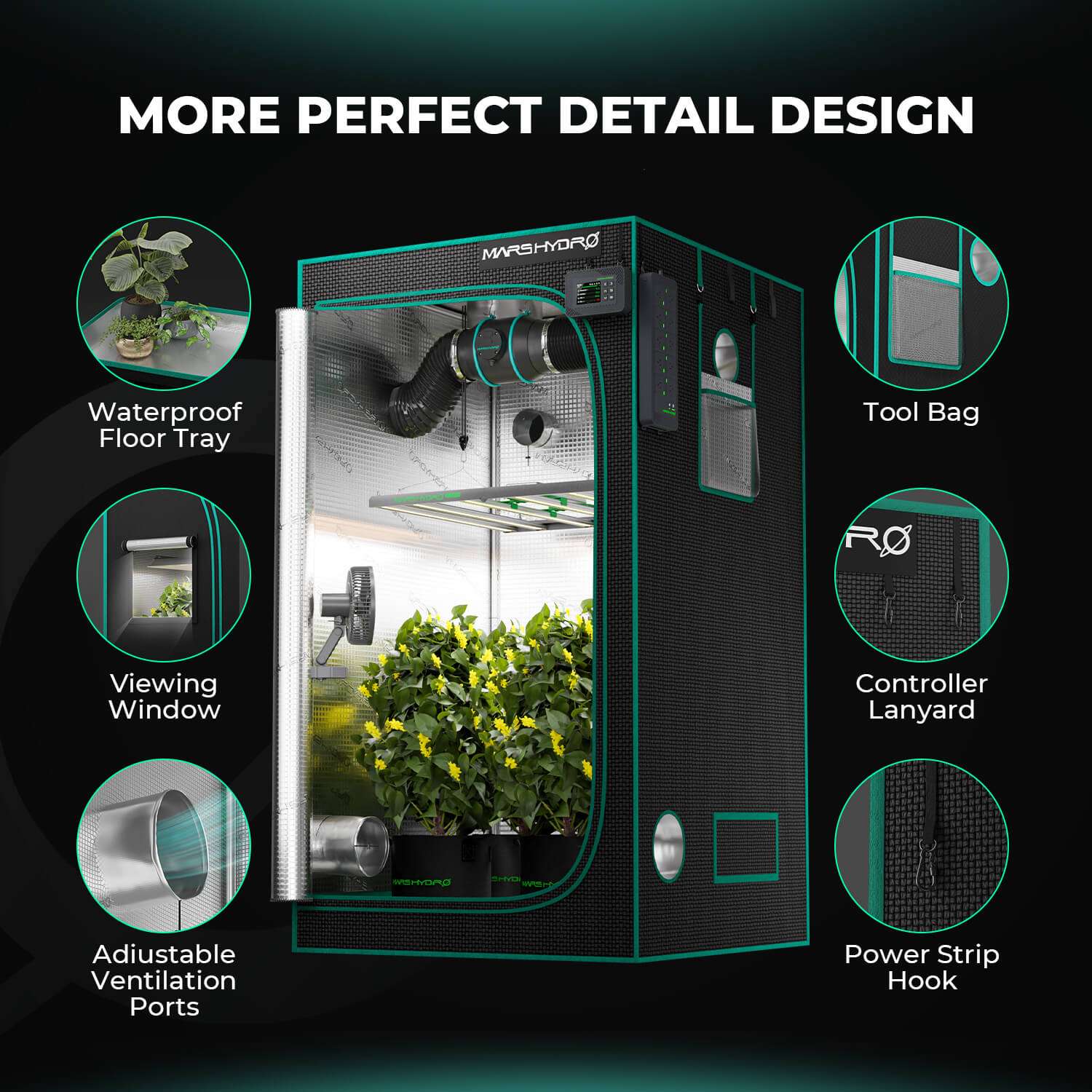 Mars Hydro MH-120X120X200 – 4'x4'x6.6'Grow Tent - immagine 2